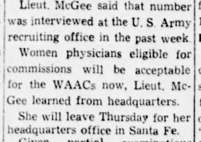 “WAACS Interview 200 Women during Week’s Recruiting,” Albuquerque Journal, December 17, 1942, 2. Newspapers.com.
